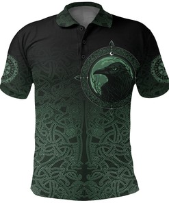 Ethnic Odin Raven Green Viking Polo Shirt