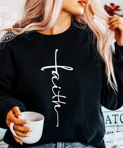 Faith Cross Christian T-Shirt with Script Design