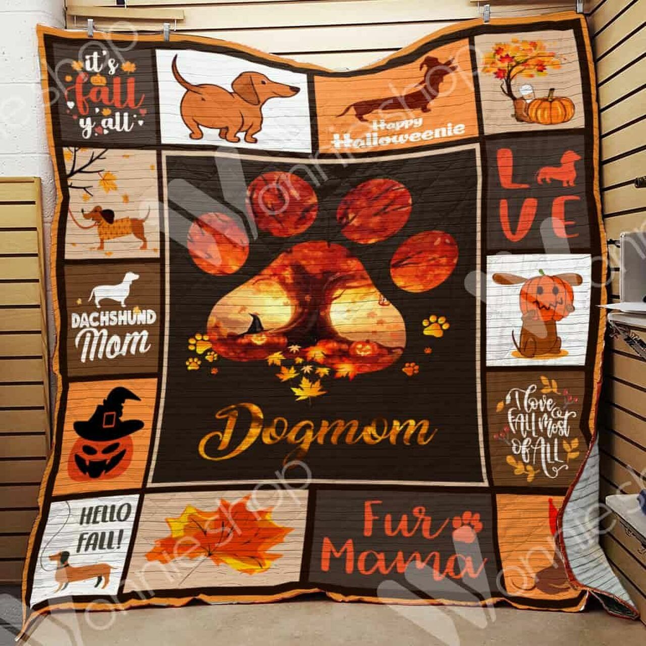 Fall Dachshund Personalized Quilt Bedding Set for Home Decoration and Family Gifts