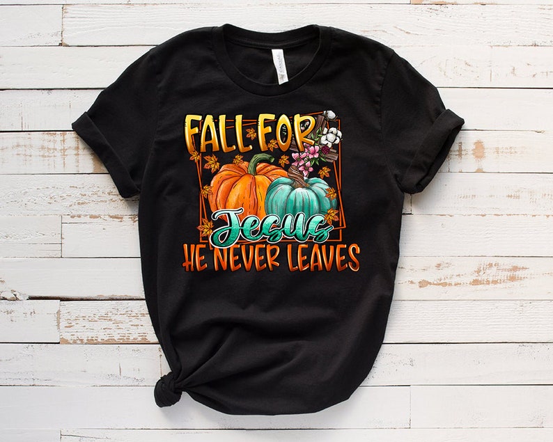 Fall For Jesus T Shirt - Cross Sunflower Pumpkin Turquoise Leopard Tee - Image 2