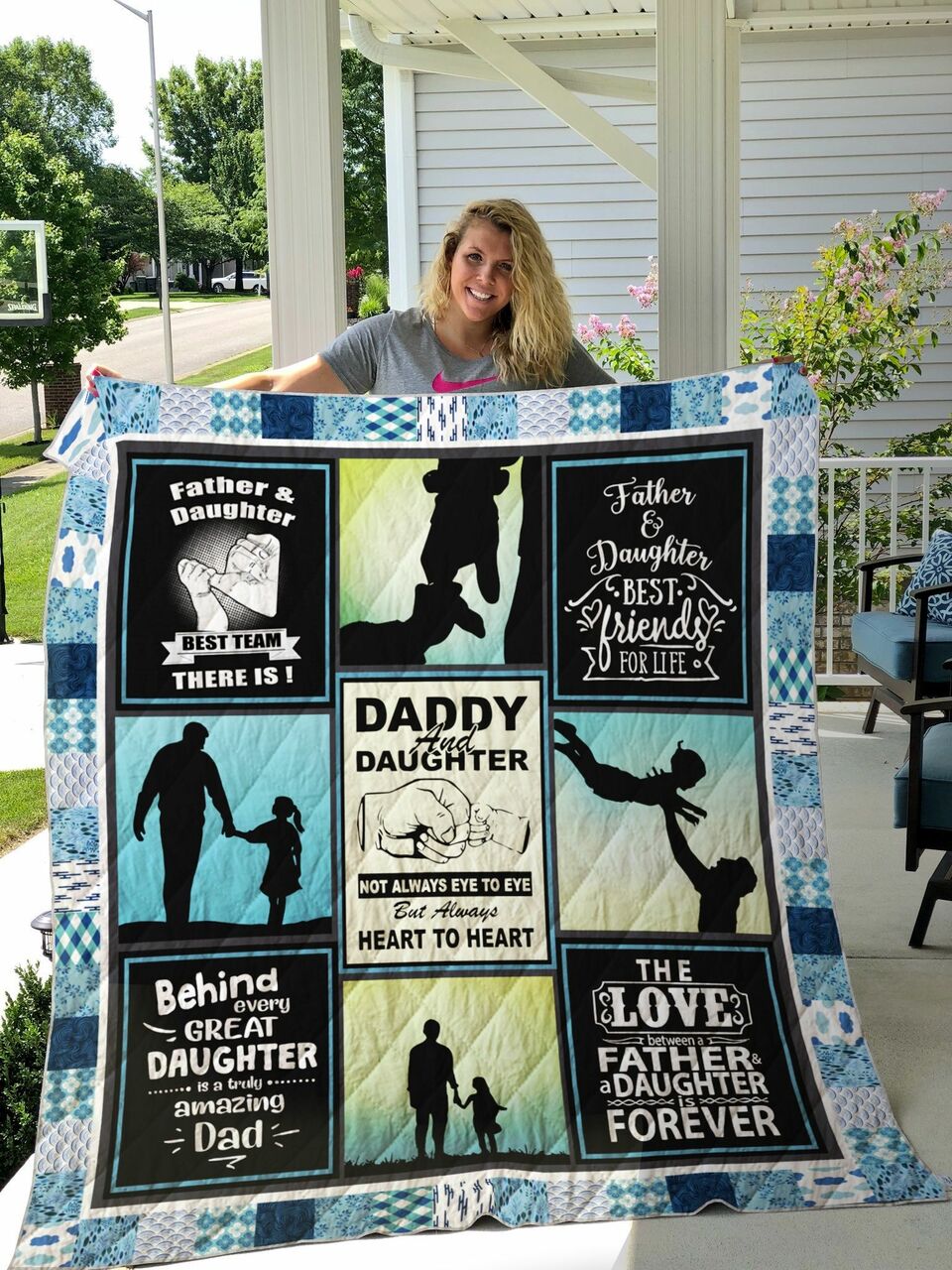 Father And Daughter Best Team There Is Quilt Bedding Set Blanket Gifts For Family