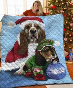 Festive Basset Hound Christmas Quilt Bedding Set - Suitable for Home Decor and Picnics