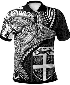 Fiji Coat Of Arm Polo Shirt - Humpback Whale & Coat of Arms White