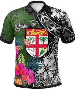 Fiji Custom Personalised Polo Shirt - Turtle Plumeria Banana Leaf