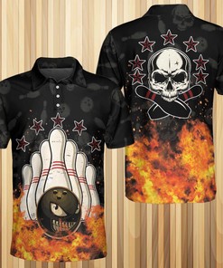 Flaming Bowling Skull Polo Shirt