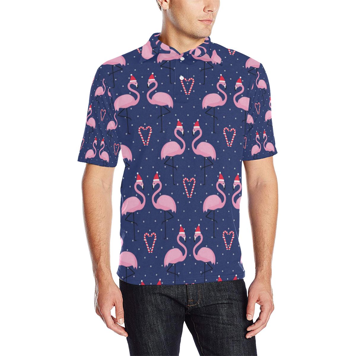 Flamingo Christmas Men Polo Shirt