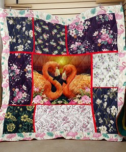 Flamingo Flower Love Quilt Bedding Set - Great for Bedroom Decor and Family Gifts