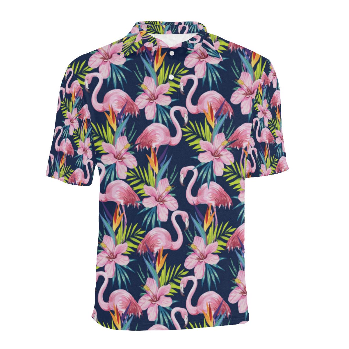 Flamingo Hibiscus Print Men Polo Shirt - Image 2