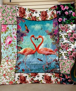 Flamingo Love Quilt Bedding Set for Home Decoration and Family Gifts