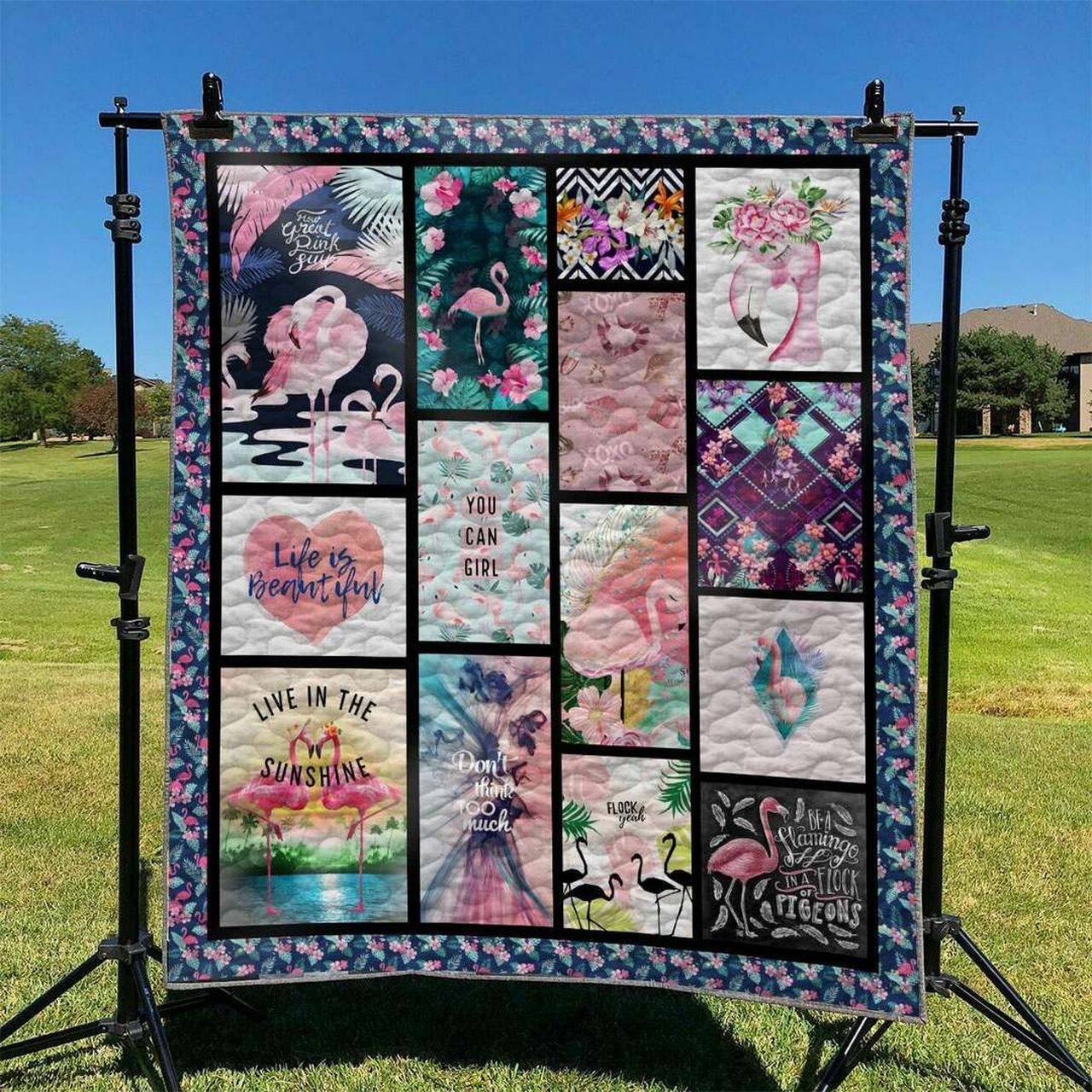 Flamingo Love Quilt Blanket Set for Cozy Home Decoration and Picnic Fun - Gifts for Family
