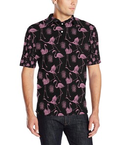 Flamingo Pink Print Pattern Men Polo Shirt