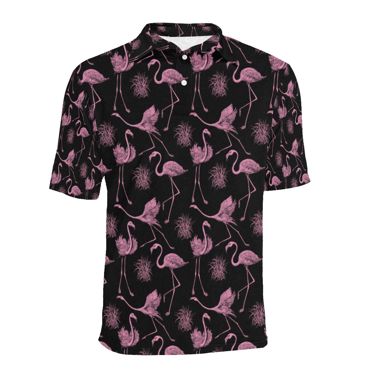 Flamingo Pink Print Pattern Men Polo Shirt - Image 2