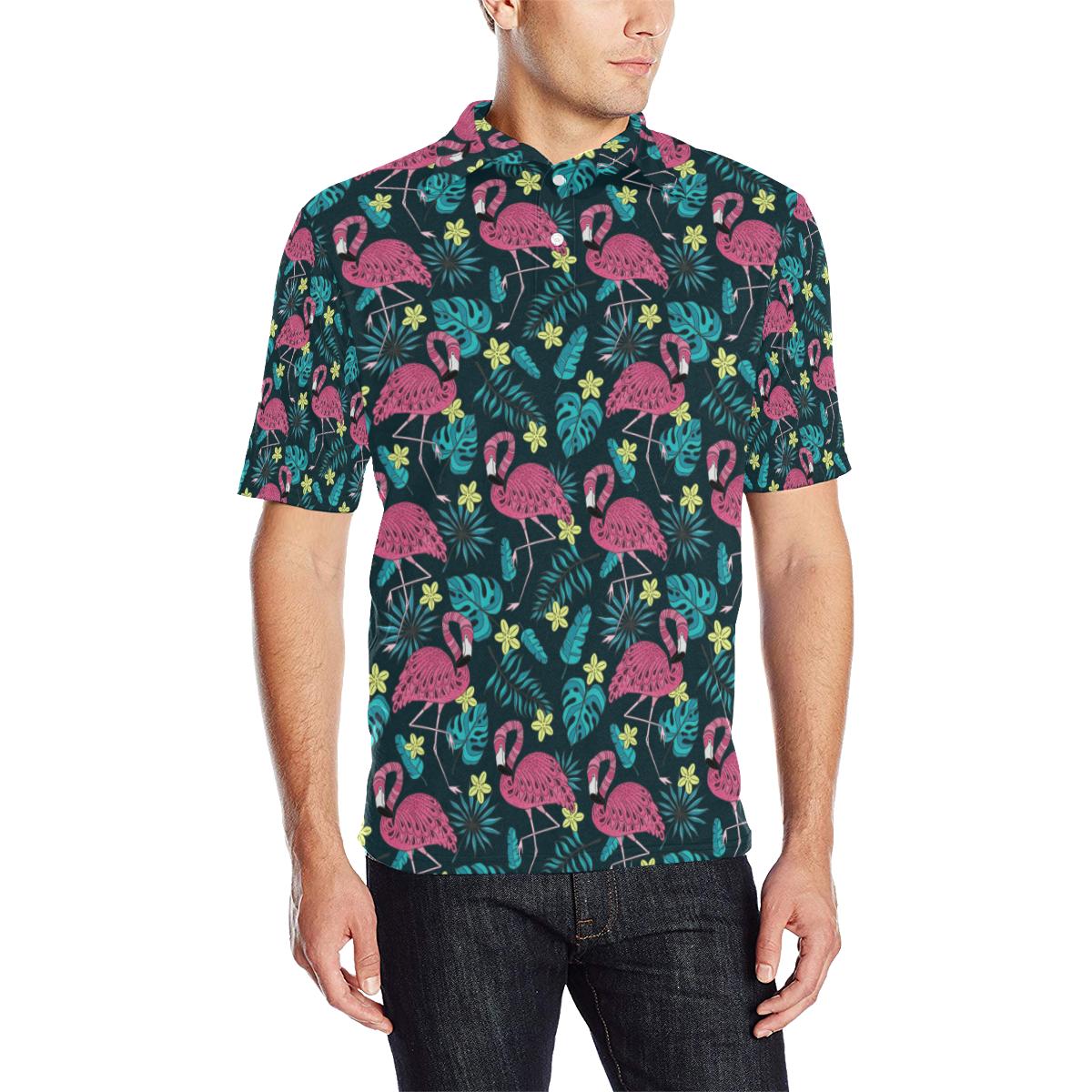 Flamingo Print Pattern Men Polo Shirt