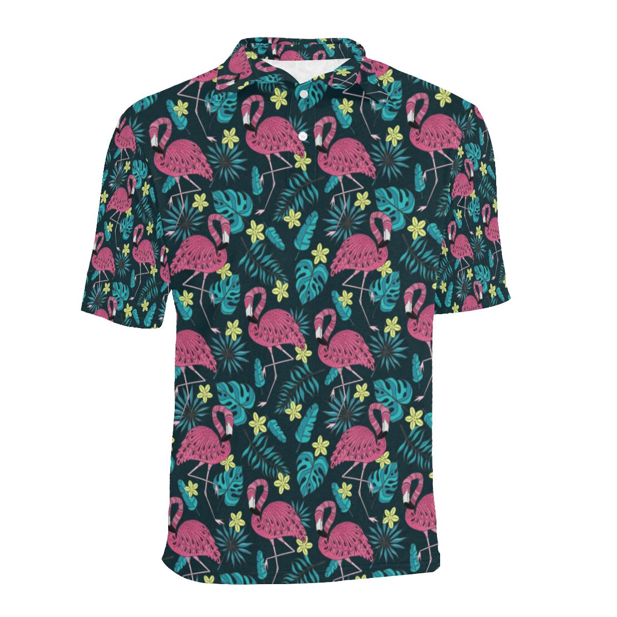Flamingo Print Pattern Men Polo Shirt - Image 2