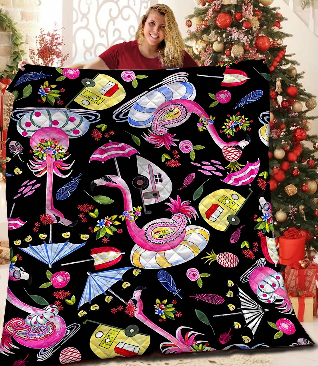 Flamingo Quilt Bedding Set Bedroom Decor, Gifts for Family