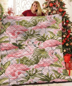 Flamingo Quilt Bedding Set with Personalized Name for Bedroom Decor and Gifts for Family