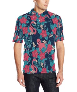 Flamingo Red Hibiscus Pattern Men Polo Shirt