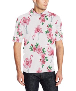 Flamingo Rose Pattern Men Polo Shirt