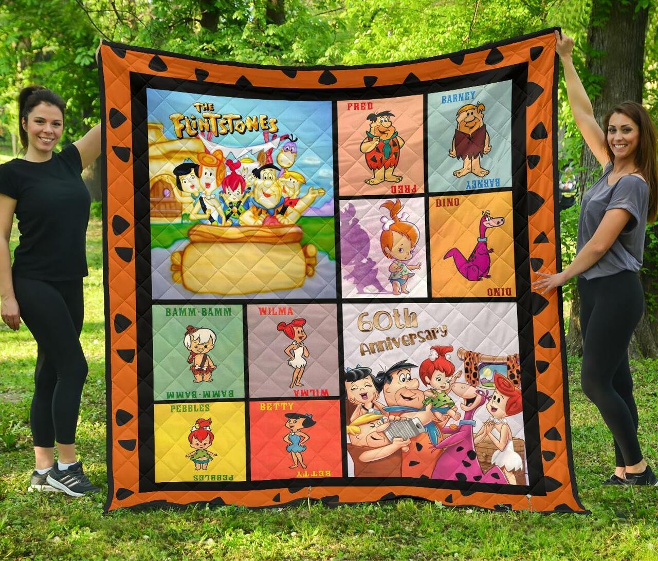 Flintstone 60Th Anniversary Cartoon Fan Gift Quilt Bedding Set Bedroom Decor, Gifts for Family