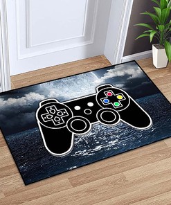 Floor Rugs Teen Boys: Gamer Controller Area Rugs with Black Outdoor Carpet Doormat and Gaming Decor Sofa Mats room