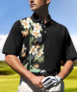 Floral Golf Club And Ball Polo Shirt