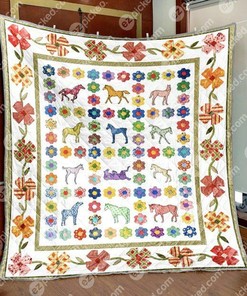 Floral Horse Quilt Blanket Bedding Set - Great for Bedroom Decor and Family Gifts