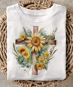 Floral Jesus Easter Crucifix Cross Sunflowers T-Shirt