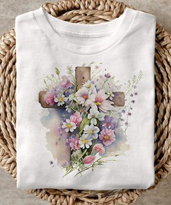 Floral Jesus Easter Crucifix Cross T-Shirt - Christian Sublimation Tee