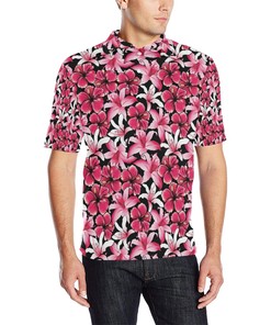 Flower Hawaiian Pink Red Hibiscus Print Men Polo Shirt