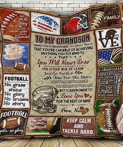 Football Grandson Love Grandma Blanket Quilt Bedding Set Bedroom Decor, Gifts for Family