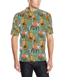 Fox Autumn Leaves Themed Men Polo Shirt