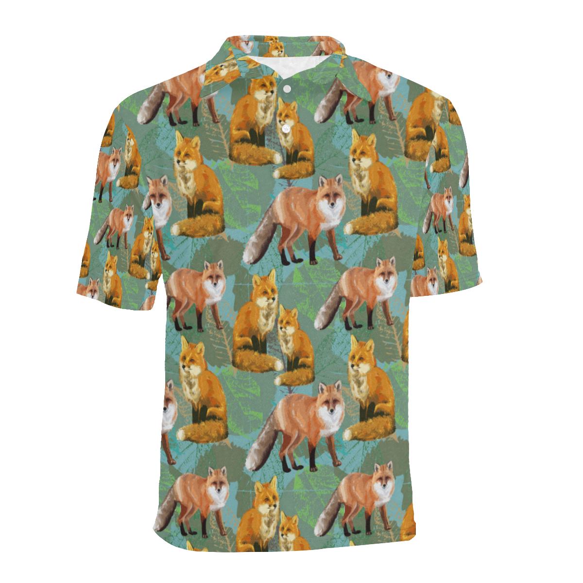 Fox Autumn Leaves Themed Men Polo Shirt - Image 2