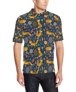 Fox Cute Jungle Print Pattern Men Polo Shirt
