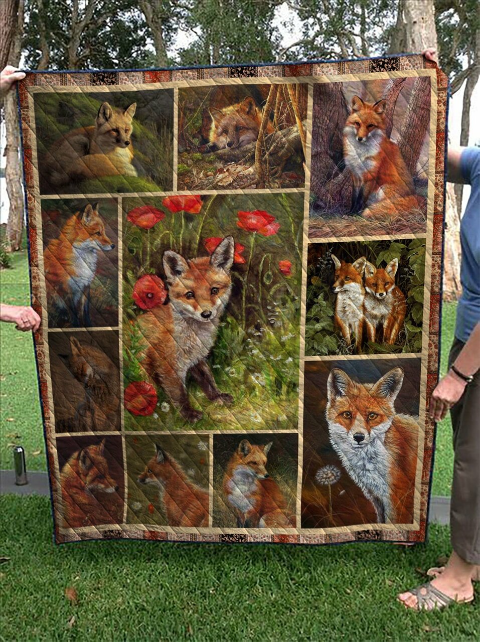 Fox Flower Personalized Quilt Bedding Set for Home Decoration and Family Gifts