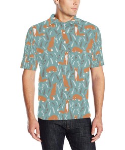 Fox Forest Print Pattern Men Polo Shirt