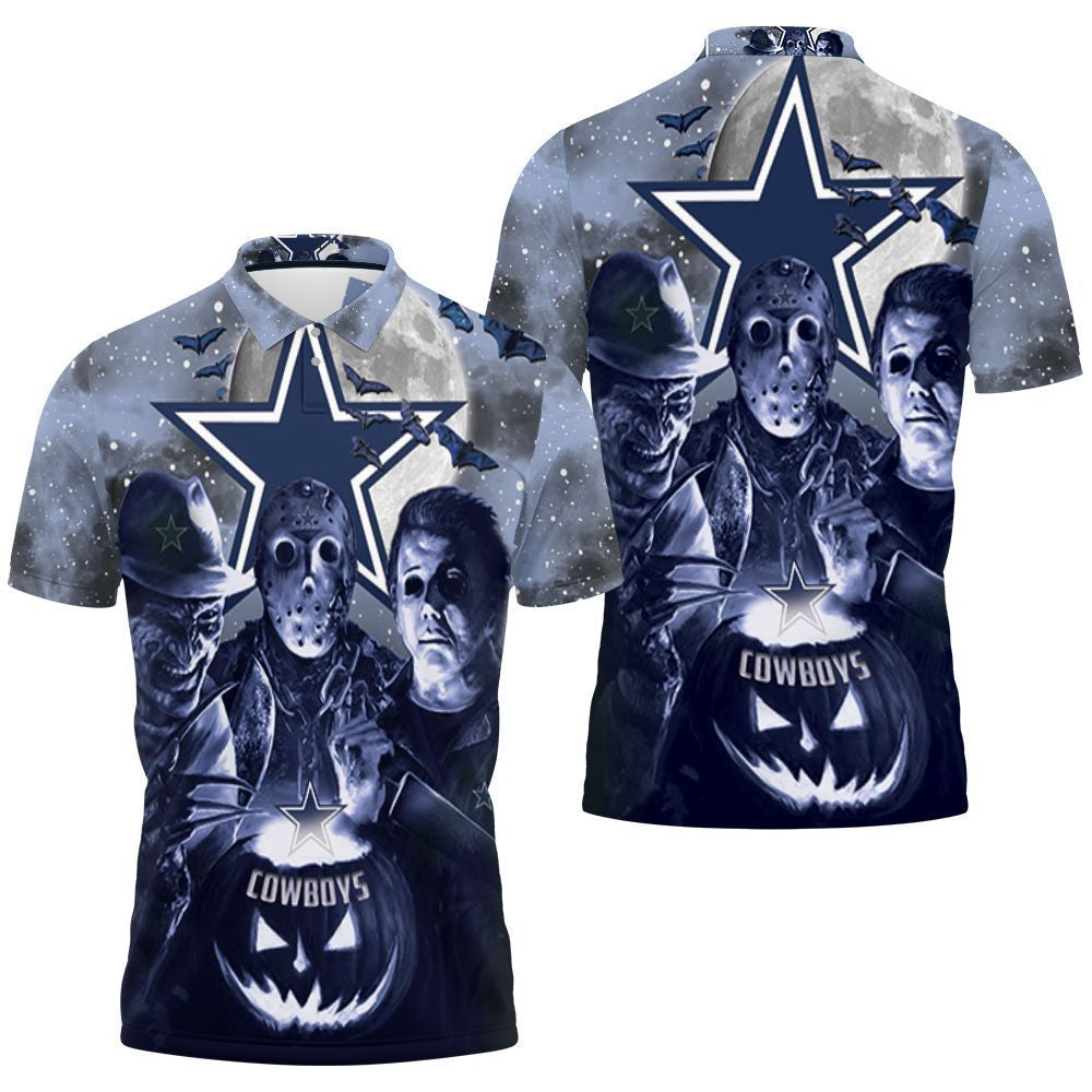 Freddy Jason Michael Myers Love Dallas Cowboys Pumpkin Head Halloween 3D Polo Shirt