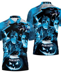 Freddy Jason Michael Myers Loves Carolina Panthers Pumpkin Head Halloween 3D Polo Shirt