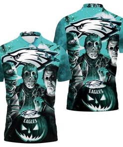 Freddy Jason Michael Myers Loves Philadelphia Eagles Pumpkin Head Halloween 3D Polo Shirt