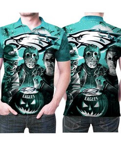 Freddy Jason Michael Myers Loves Philadelphia Eagles Pumpkin Head Halloween Gift For Halloween Lovers Polo Shirt