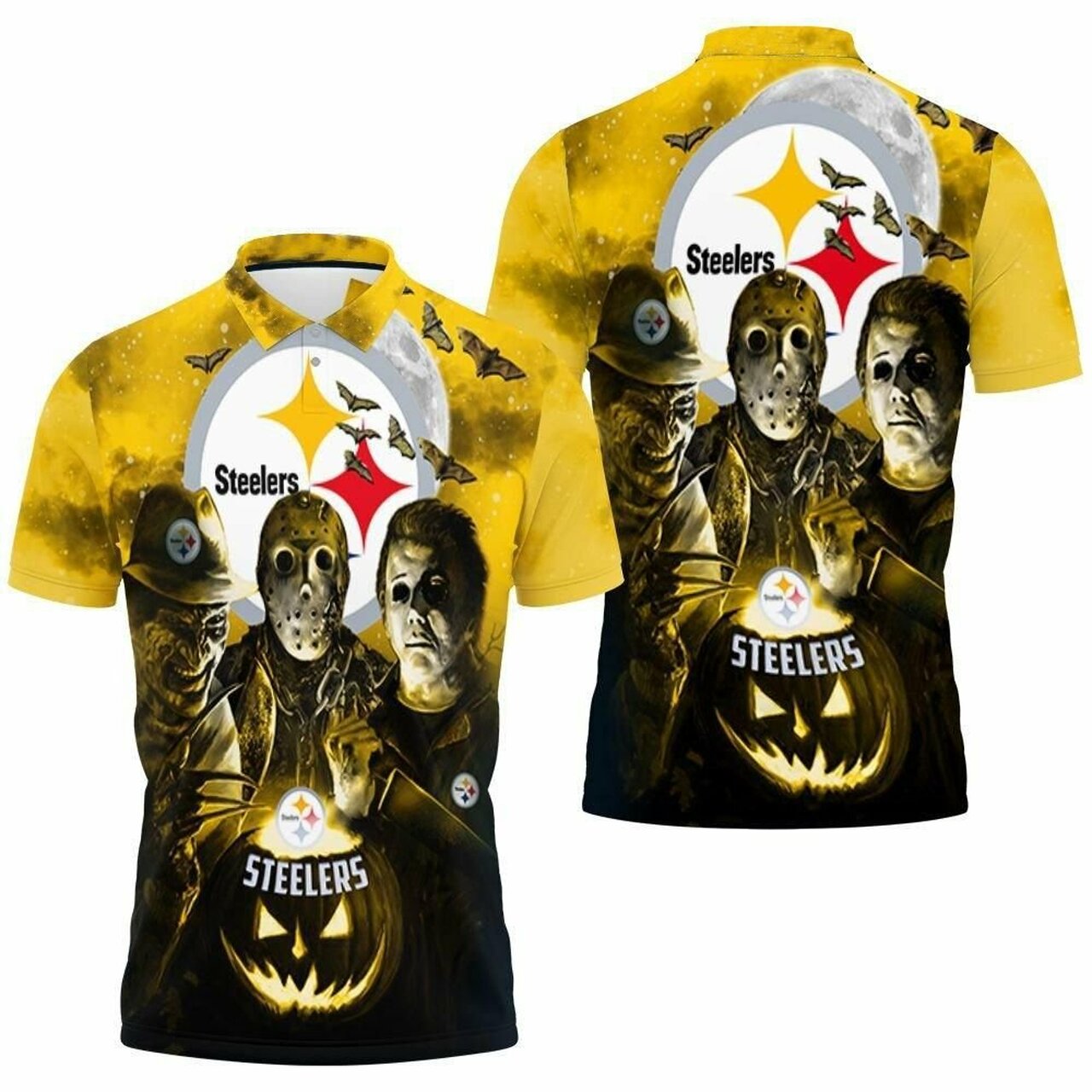 Freddy Jason Michael Myers Loves Pittsburgh Steelers Pumpkin Head Halloween 3D T Shirt Hoodie Sweater Jersey Polo Shirt