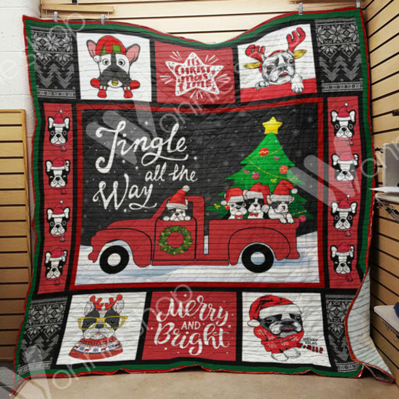 French Bulldog Christmas Quote Blanket Quilt Bedding Set - Great for Bedroom Decor and Family Gifts