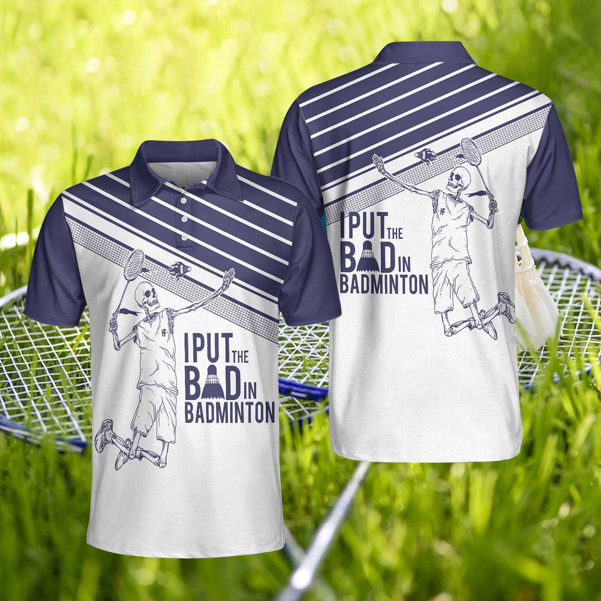 Funny Skull Badminton Player Polo Shirt