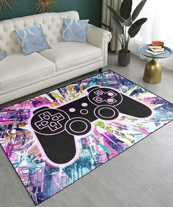 Game Area Rug with 3D Colorful Cool Pattern Printed Game Consoles Carpets, Non-Slip Polyester Mat