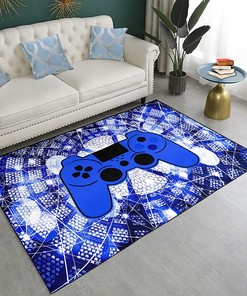 Game Area Rug with 3D Gamer Carpet Decor and Colorful Gamepad Design, for Living Room Bedroom