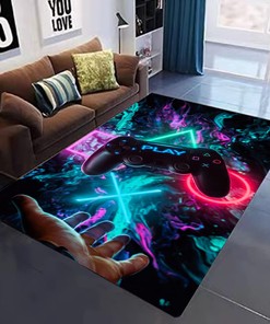 Game Area Rug with Gamepad Controller Design for Boy Teen Bedroom Floor, Non-Slip Home Decor Sofa Mat (Game Rug 4)