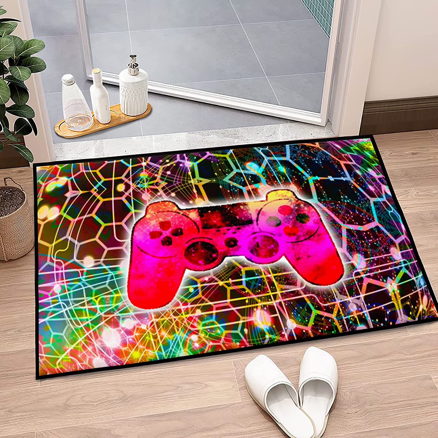 Game Area Rugs - 3D Colorful Cool Pattern Printed Game Consoles Carpets Non-Slip Polyester Mat