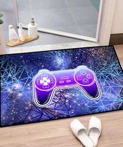 Game Area Rugs - Starry Sky Galaxy Gamer Theme Printed Consoles Carpets for Kids Room