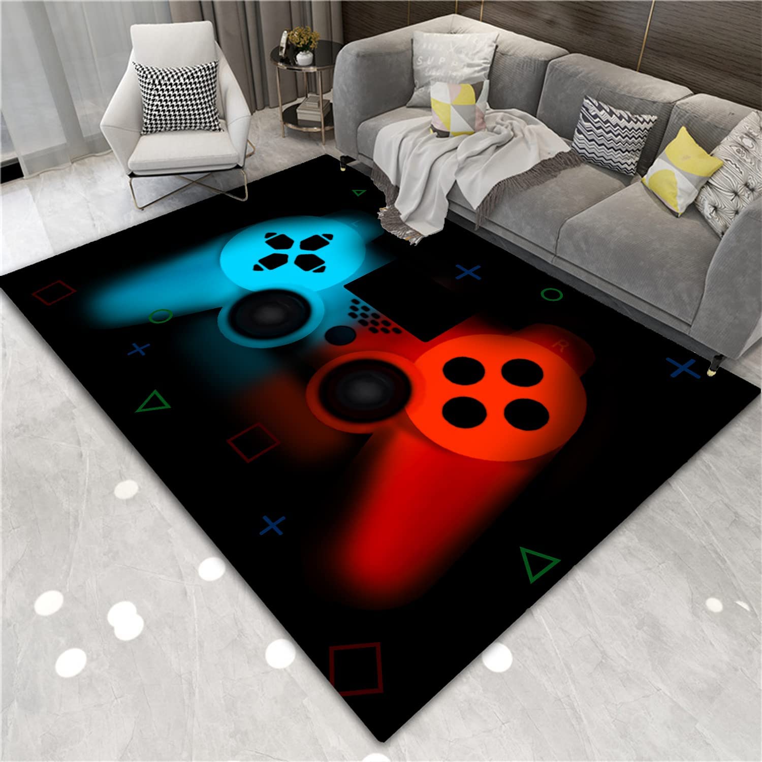 Game Controller Modern Area Rug Gaming Carpet - Gamer Rug Soft with Non-Slip Backing Home Decor