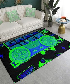 Game Room Decorative Door Mat - Black and Green Game Handle Floor Mat with Game Player Carpet for Bedroom and Game Room