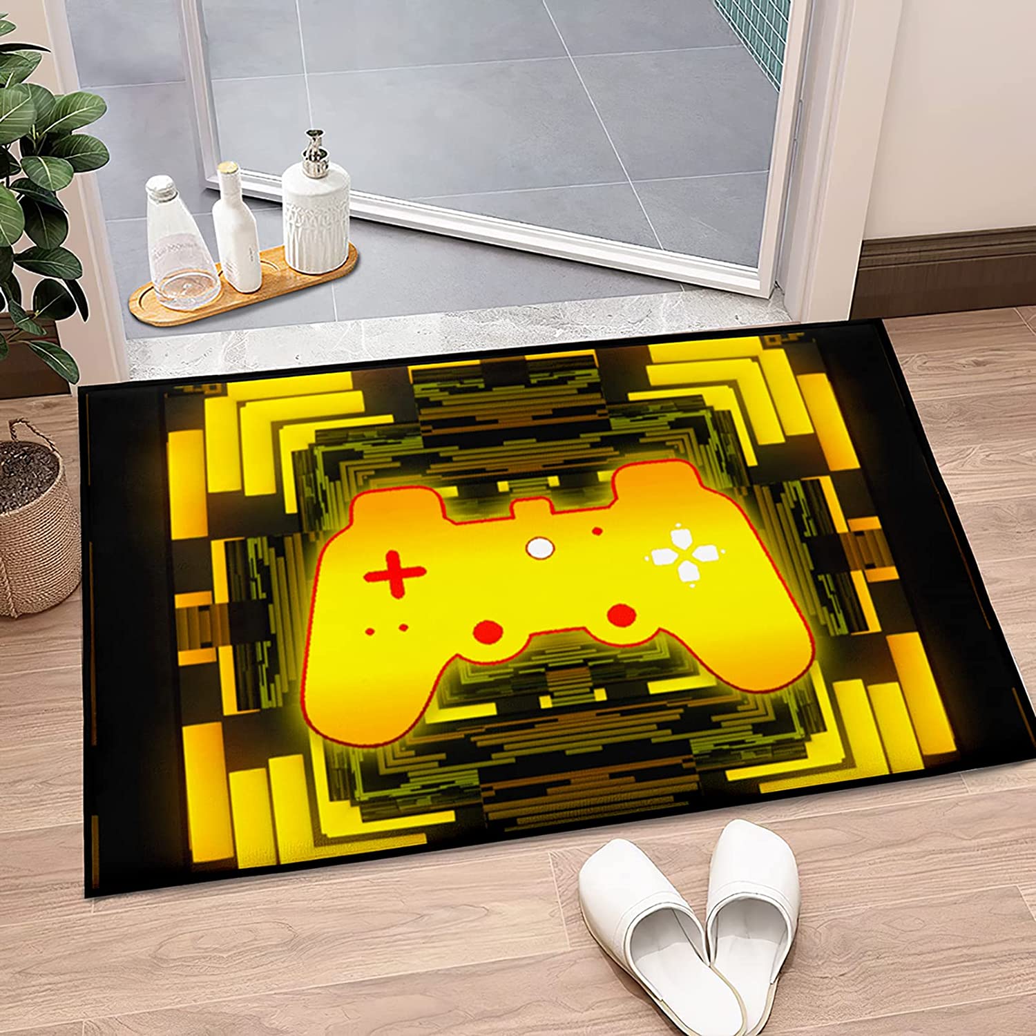 Game Rugs Boys Bedroom - Games Carpet with Yellow Gamepad Printing Rugs Teens Bedroom Decoration